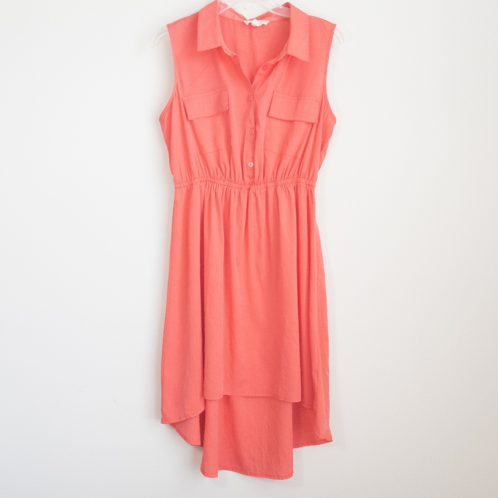 Pink Rose, Coral Sleeveless Shirt dress, size Lg